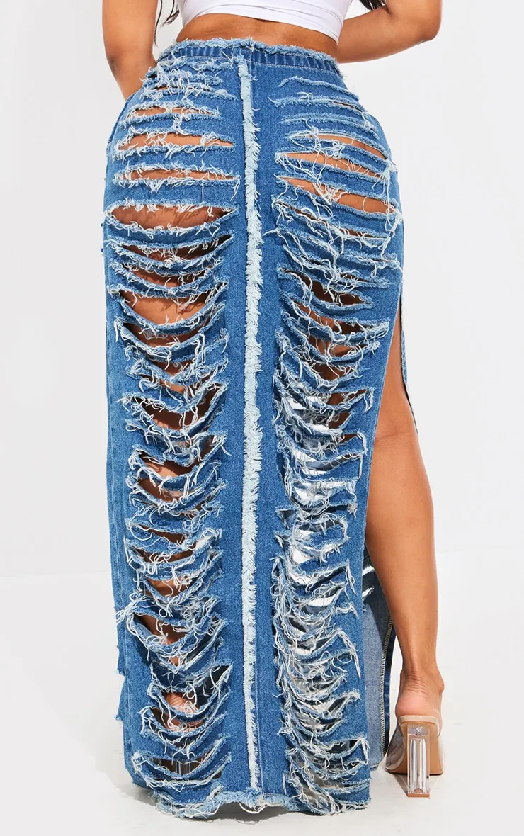 Shape Blue Frayed Denim Maxi Skirt sold by Pretty Little Thing product image thumbnail 3