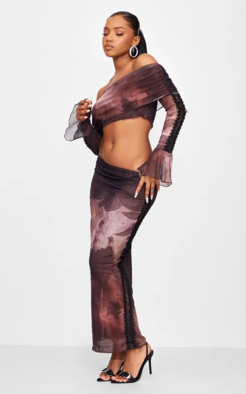 Brown Textured Print Low Rise Maxi Skirt sold by Pretty Little Thing