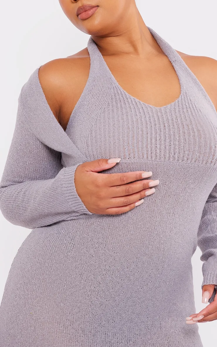 Plus Grey Halterneck Knitted Midi Dress sold by Pretty Little Thing product image thumbnail 4