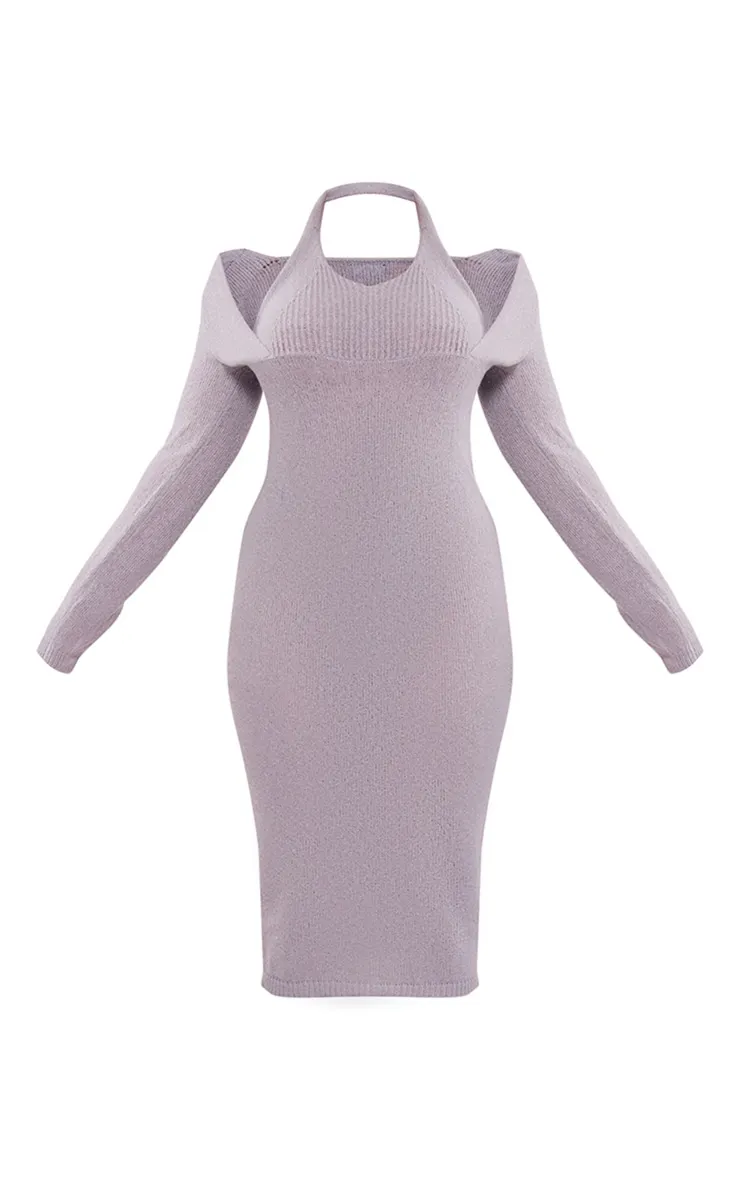 Plus Grey Halterneck Knitted Midi Dress sold by Pretty Little Thing product image thumbnail 5