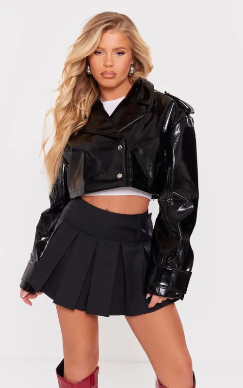 Black Patent Faux Leather Cropped Trench sold by Pretty Little Thing