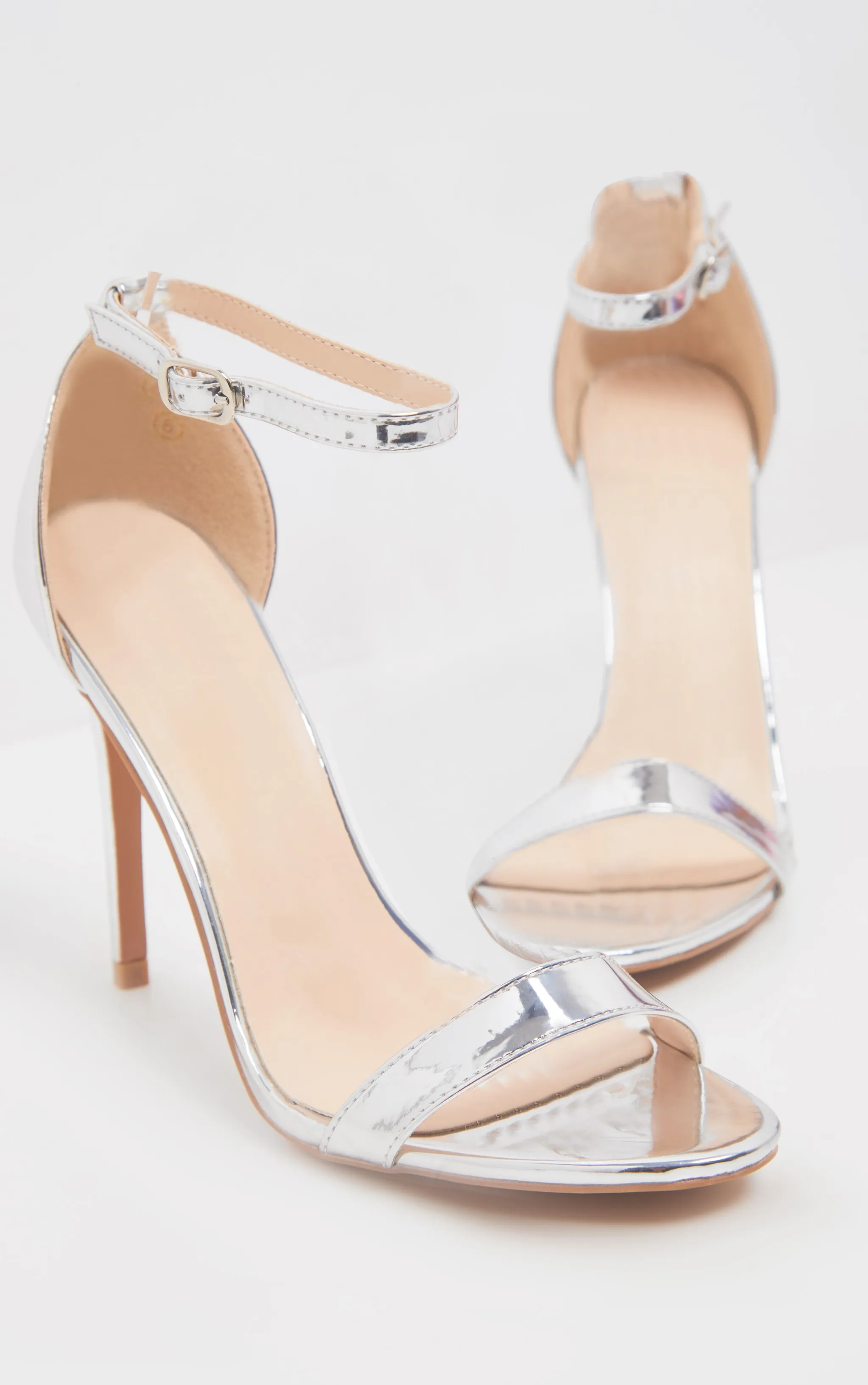 Clover Silver Metallic Strap Heeled Sandals sold by Pretty Little Thing product image thumbnail 4