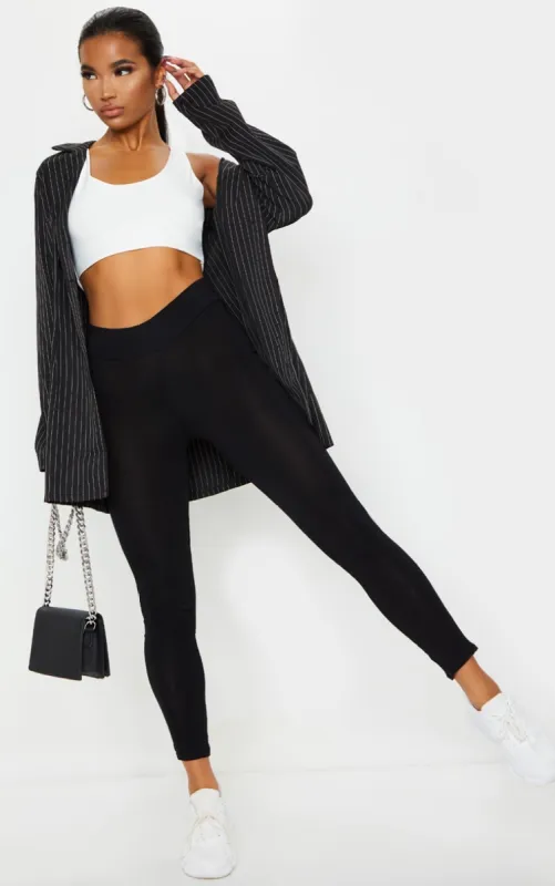 Basic Black High Waisted Jersey Leggings sold by Pretty Little Thing