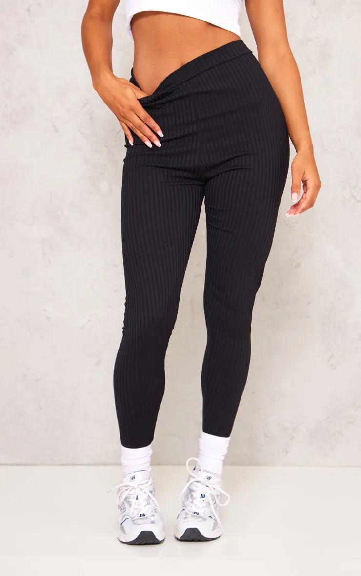 Harlie Black Ribbed High Waisted Leggings sold by Pretty Little Thing product image thumbnail 2