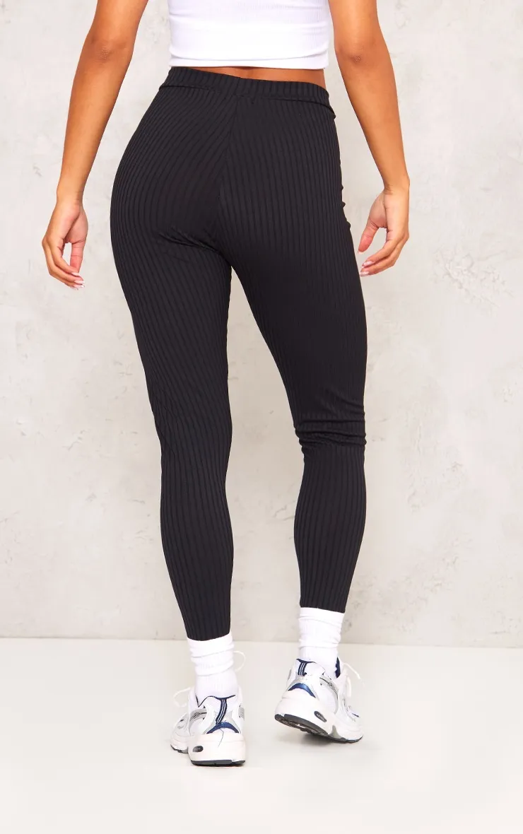Harlie Black Ribbed High Waisted Leggings sold by Pretty Little Thing product image thumbnail 3