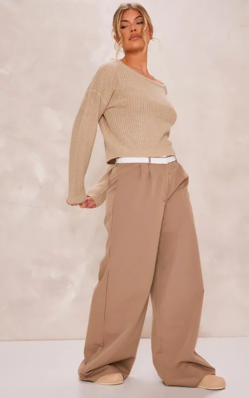 Stone Off The Shoulder Knitted Jumper sold by Pretty Little Thing