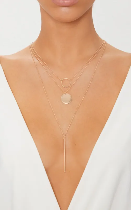 Gold Layered Disk Plunge Necklace sold by Pretty Little Thing