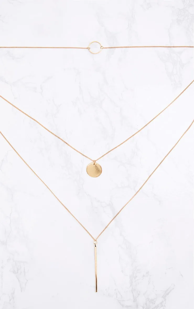 Gold Layered Disk Plunge Necklace sold by Pretty Little Thing product image thumbnail 3
