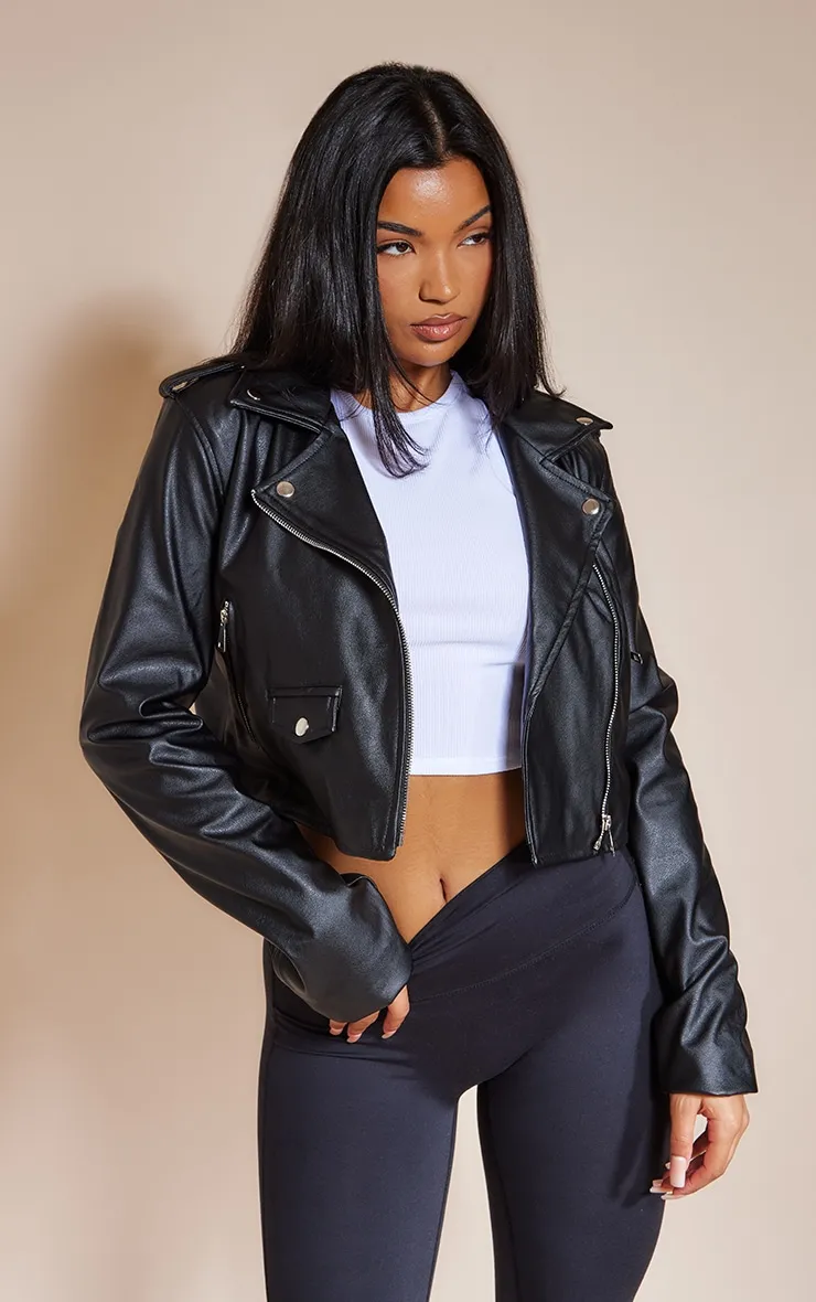 Black Basic Faux Leather Biker Jacket sold by Pretty Little Thing