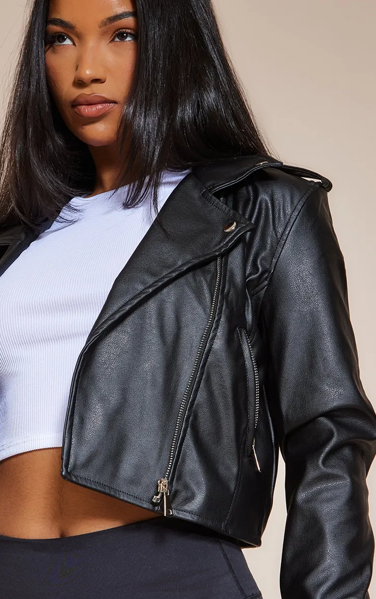 Black Basic Faux Leather Biker Jacket sold by Pretty Little Thing product image thumbnail 4