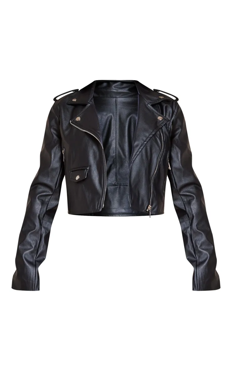 Black Basic Faux Leather Biker Jacket sold by Pretty Little Thing product image thumbnail 5