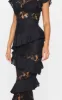 Black Lace Ruffle Detail Maxi Dress sold by Pretty Little Thing