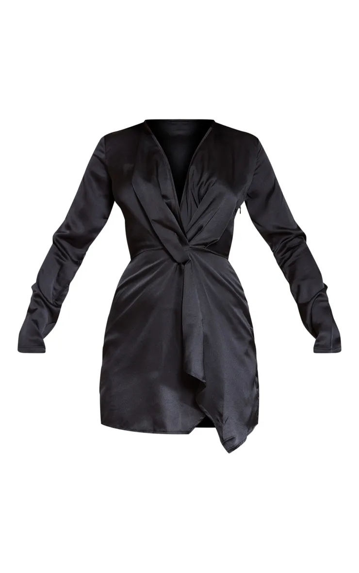 Black Satin Long Sleeve Wrap Dress sold by Pretty Little Thing product image thumbnail 5