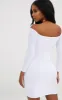 Shape White Ruched Bardot Bodycon Dress sold by Pretty Little Thing