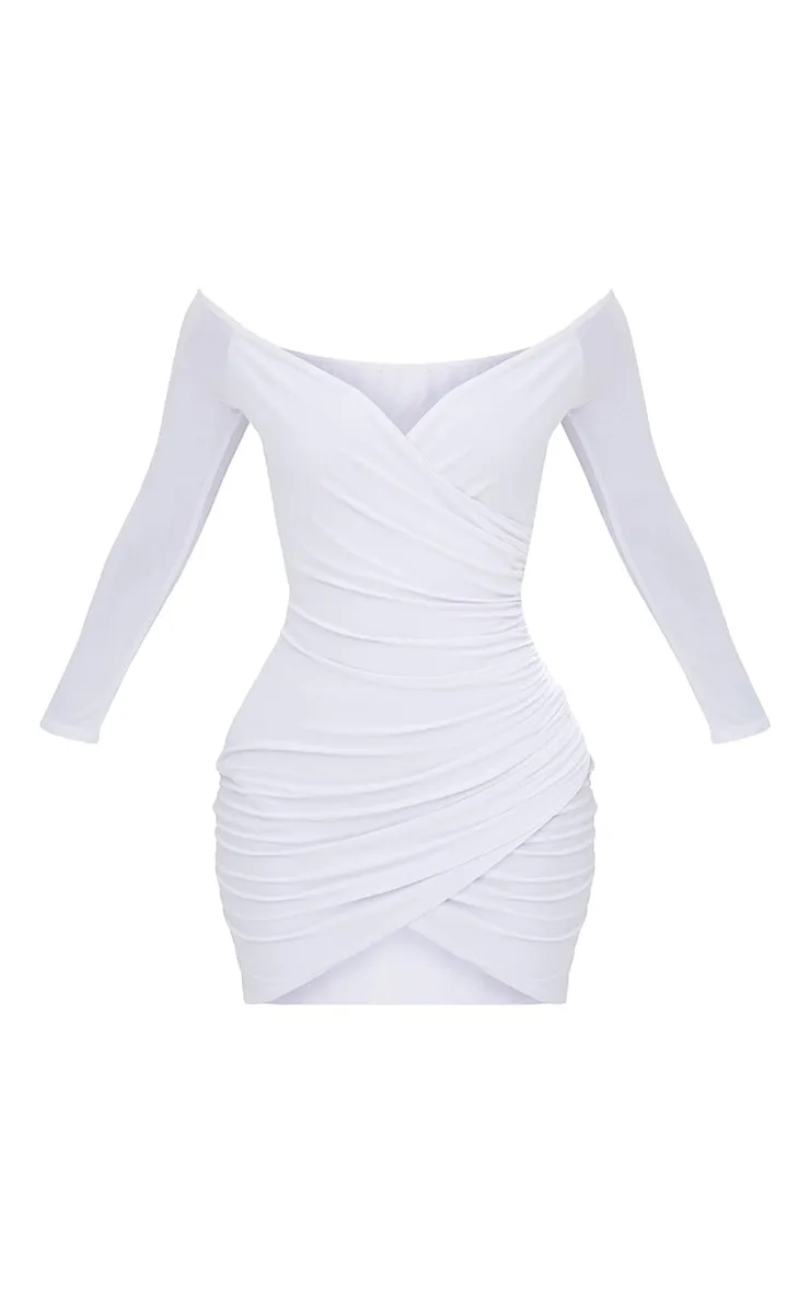 Shape White Ruched Bardot Bodycon Dress sold by Pretty Little Thing product image thumbnail 3