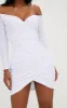 Shape White Ruched Bardot Bodycon Dress sold by Pretty Little Thing