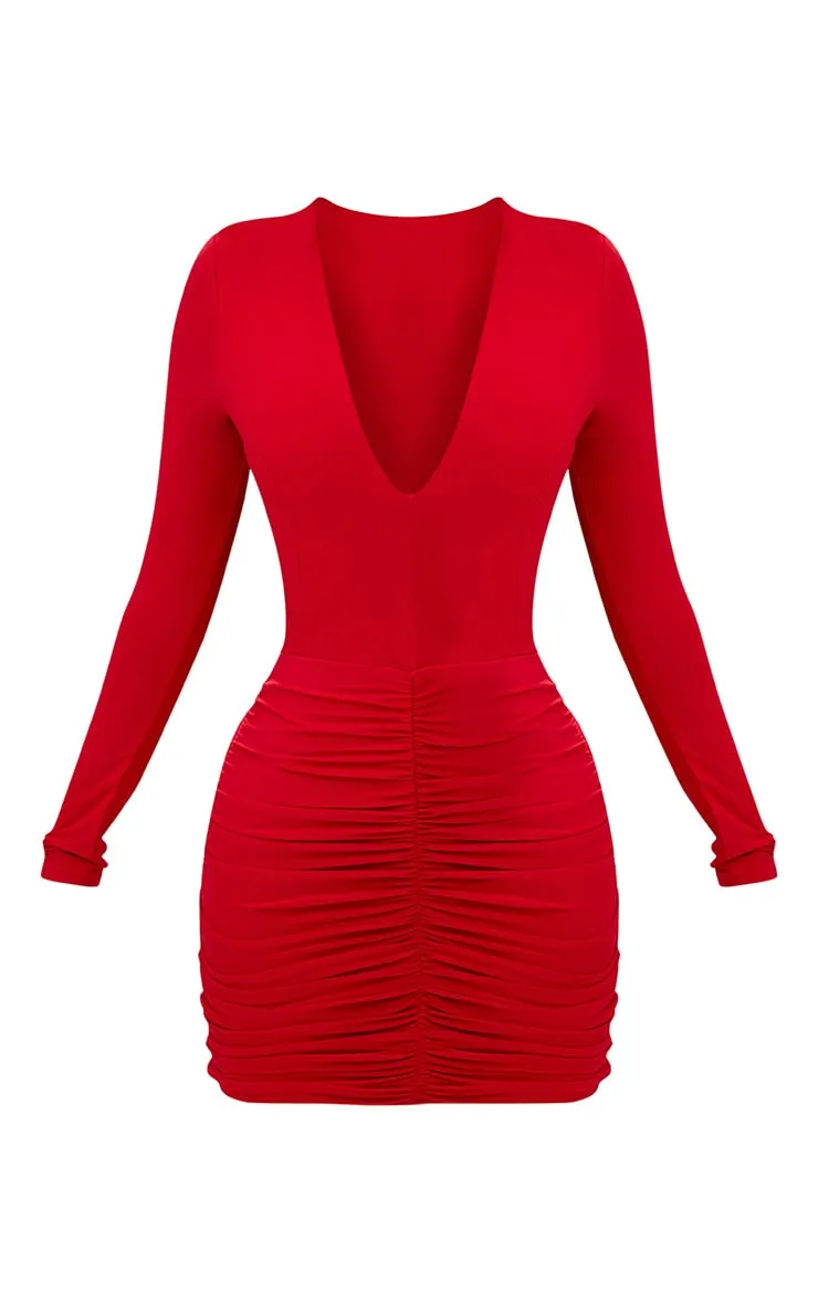 Shape Red Slinky Ruched Mini Dress sold by Pretty Little Thing product image thumbnail 3