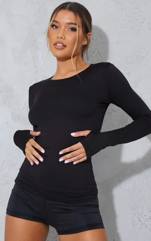 Black Long Sleeve Gym Top sold by Pretty Little Thing