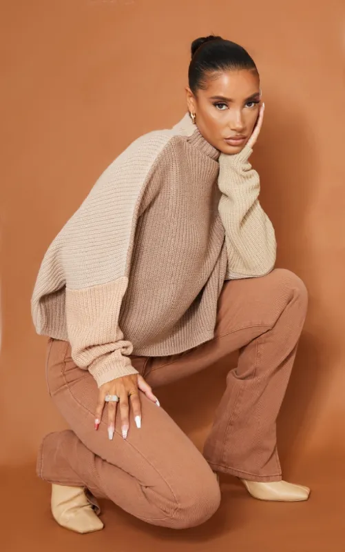 Stone Oversized Colour Block Jumper sold by Pretty Little Thing