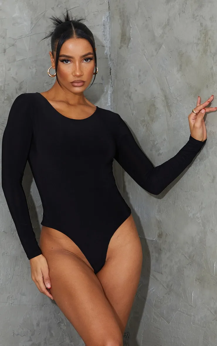 Black Second Skin Long Sleeve Thong Bodysuit sold by Pretty Little Thing product image thumbnail 2