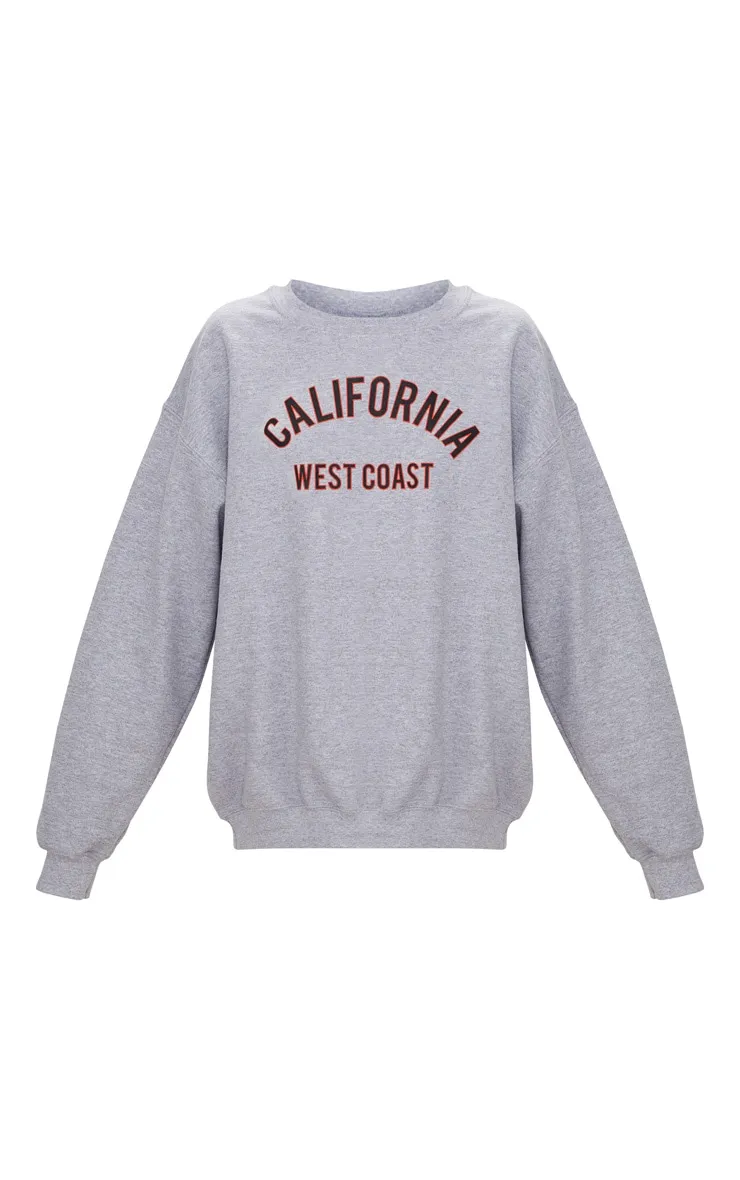 Grey Marl California Slogan Oversized Sweatshirt sold by Pretty Little Thing product image thumbnail 3