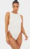 White Crepe Side Boob Thong Bodysuit sold by Pretty Little Thing