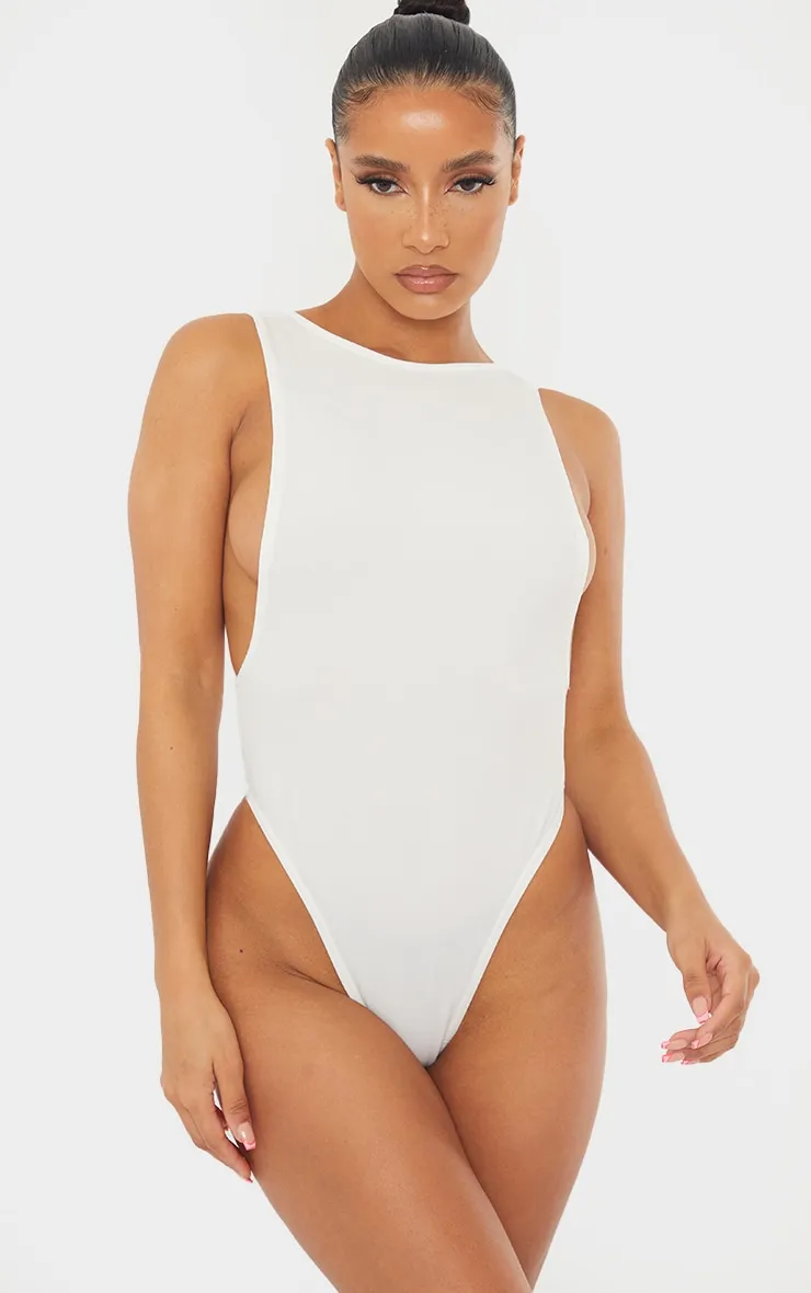 White Crepe Side Boob Thong Bodysuit sold by Pretty Little Thing product image thumbnail 2