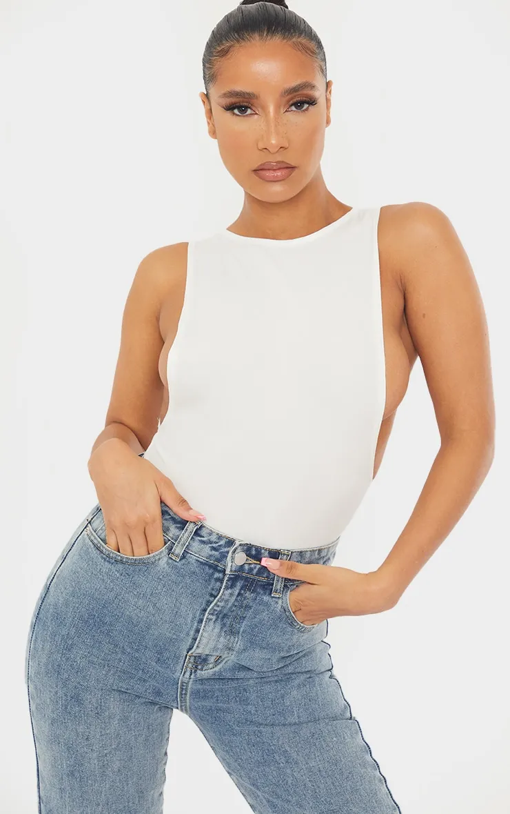 White Crepe Side Boob Thong Bodysuit sold by Pretty Little Thing product image thumbnail 3