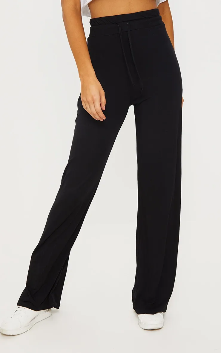 Black Drawstring Jersey Wide Leg Trousers sold by Pretty Little Thing product image thumbnail 2
