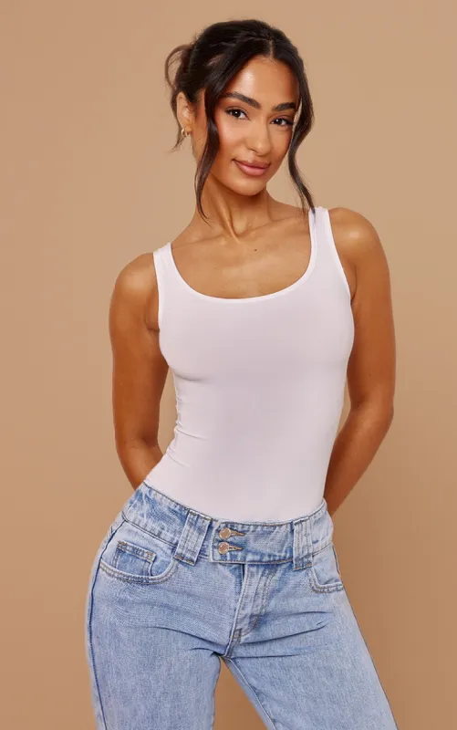 Petite White Slinky Square Neck Thong Bodysuit sold by Pretty Little Thing