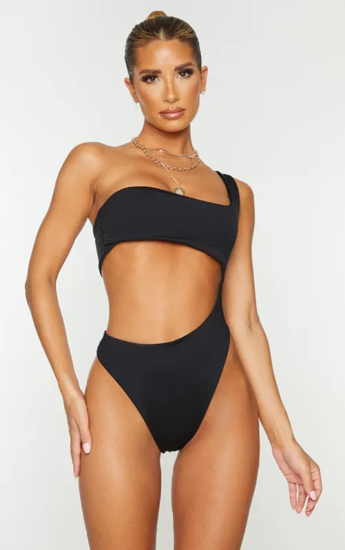 Black One Shoulder Cut Out Swimsuit sold by Pretty Little Thing