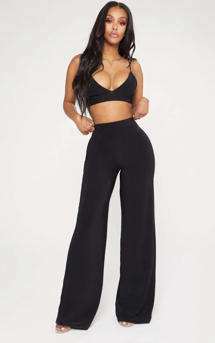 Shape Black Slinky High Waisted Wide Leg Trousers sold by Pretty Little Thing
