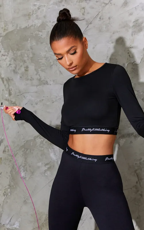 PRETTYLITTLETHING Black Band Long Sleeve Crop Top sold by Pretty Little Thing