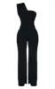 Petite Black Drape One Shoulder Jumpsuit sold by Pretty Little Thing