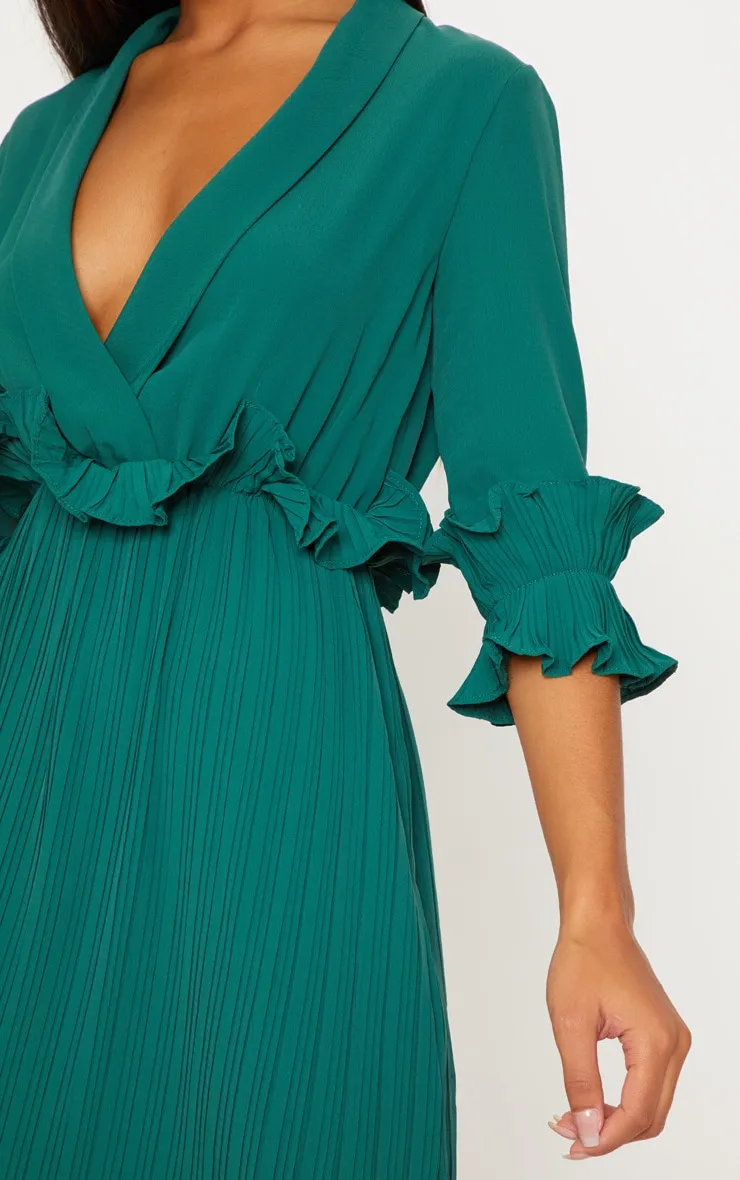 Emerald Green Frill Detail Pleated Midi Dress sold by Pretty Little Thing product image thumbnail 5