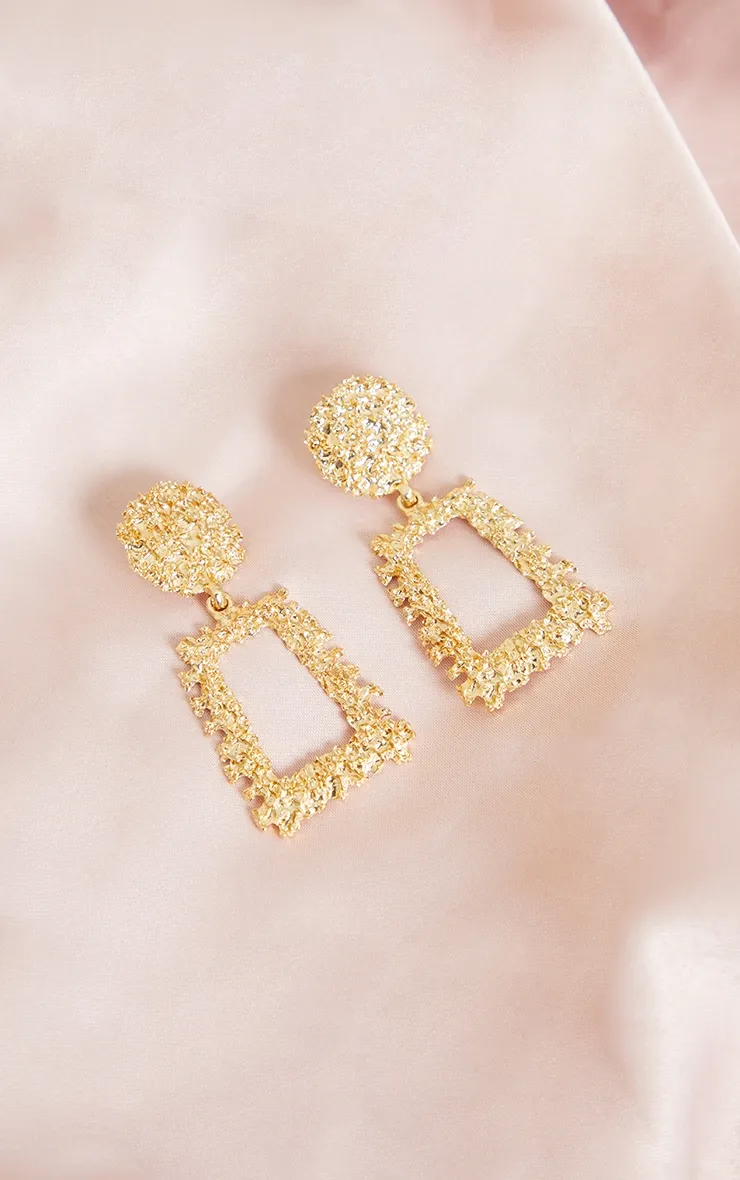 Gold Chunky Textured Square Drop Door Knocker Earrings sold by Pretty Little Thing product image thumbnail 2