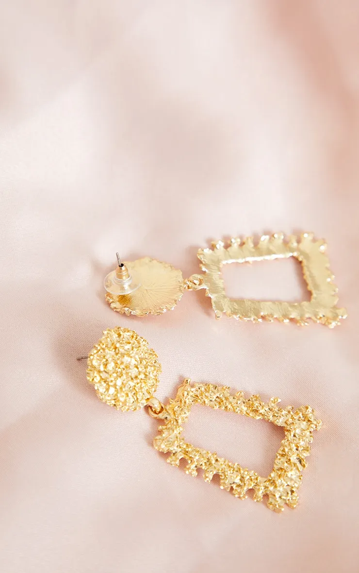 Gold Chunky Textured Square Drop Door Knocker Earrings sold by Pretty Little Thing product image thumbnail 3