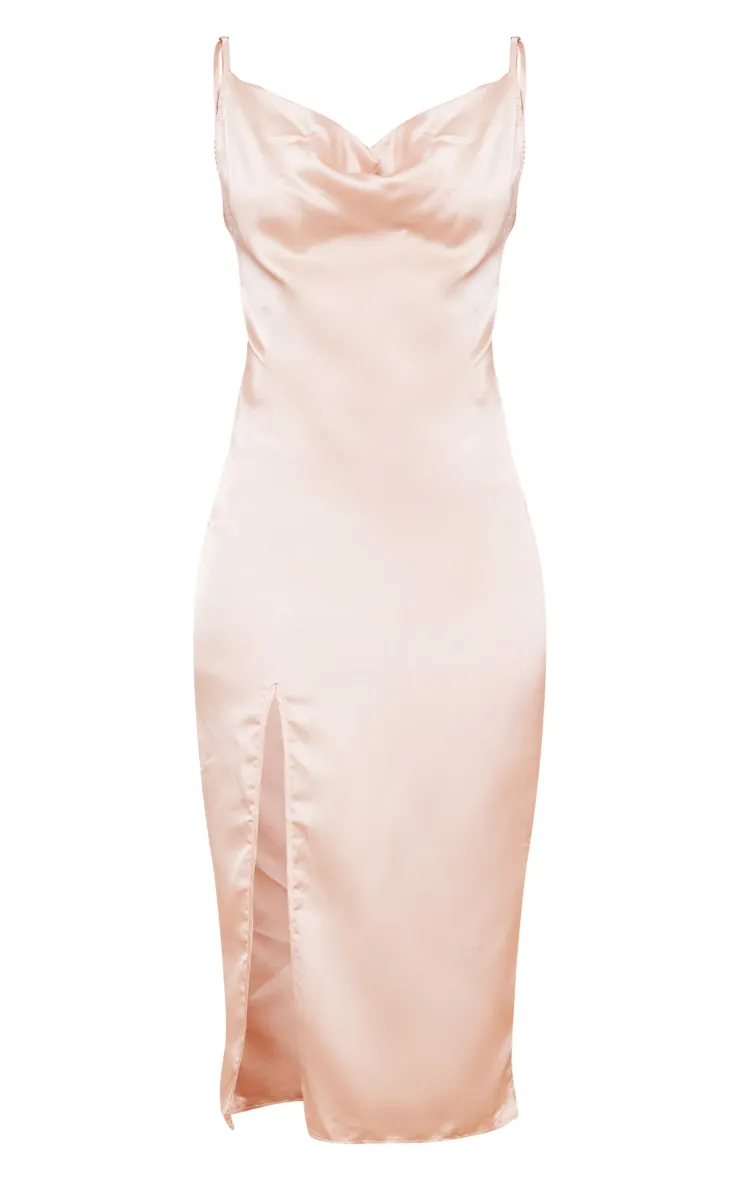 Champagne Strappy Satin Cowl Midi Dress sold by Pretty Little Thing product image thumbnail 5