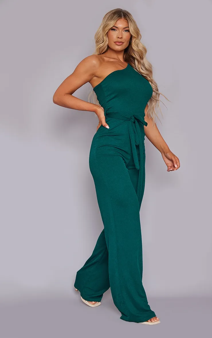 Emerald Green One Shoulder Tie Waist Jumpsuit sold by Pretty Little Thing product image thumbnail 3