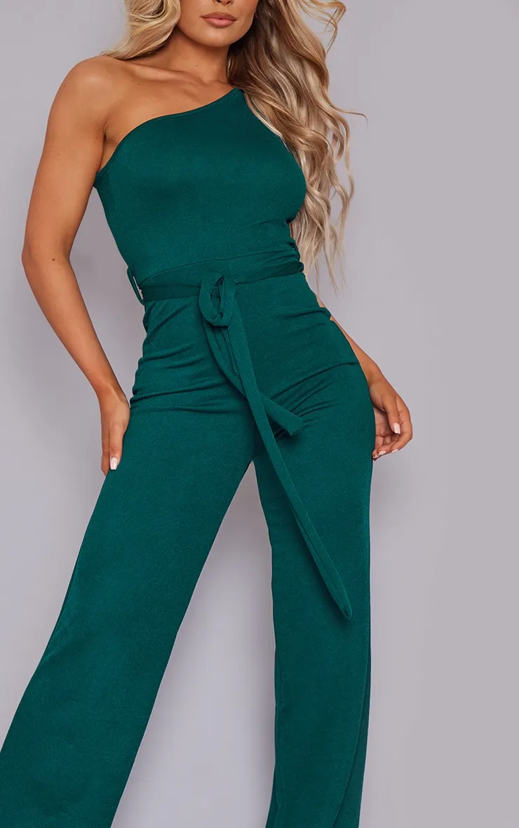 Emerald Green One Shoulder Tie Waist Jumpsuit sold by Pretty Little Thing product image thumbnail 4