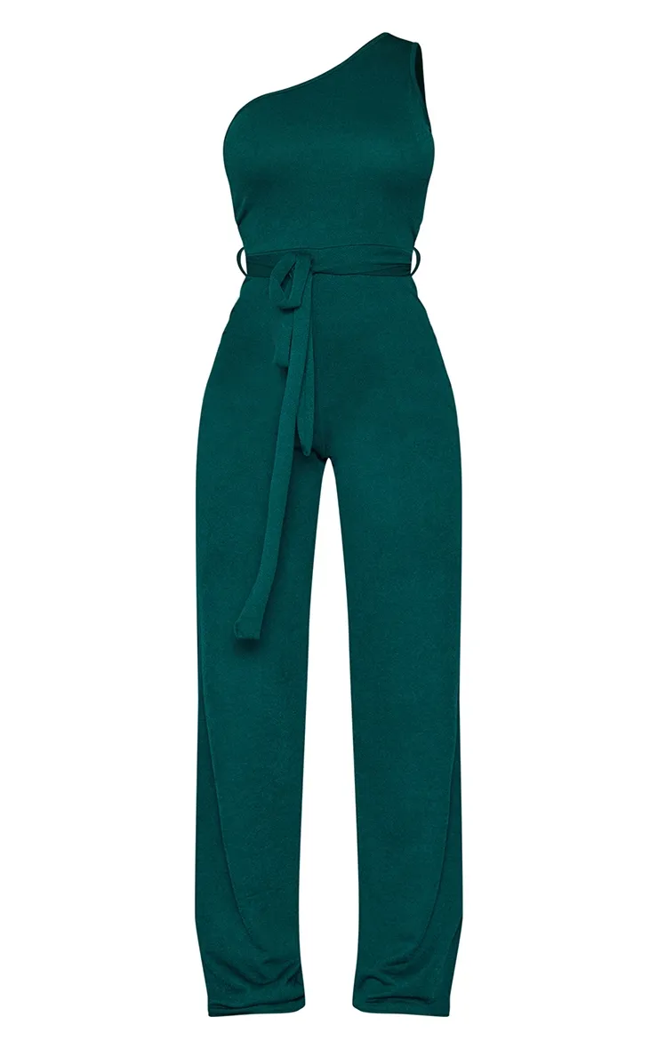 Emerald Green One Shoulder Tie Waist Jumpsuit sold by Pretty Little Thing product image thumbnail 5
