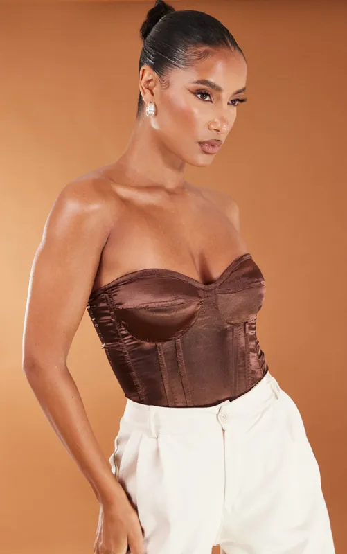 Chocolate Satin Corset sold by Pretty Little Thing