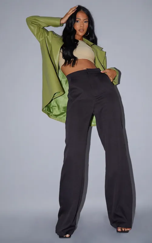 Tall Black Pocket Detail High Waisted Wide Leg Trousers sold by Pretty Little Thing
