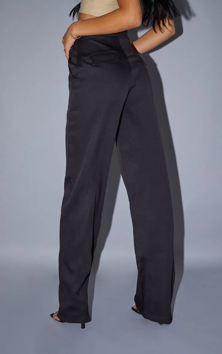 Tall Black Pocket Detail High Waisted Wide Leg Trousers sold by Pretty Little Thing product image thumbnail 3