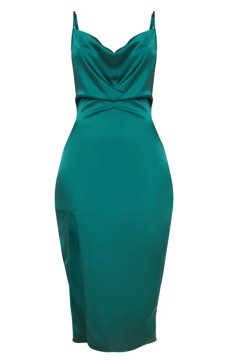 Emerald Green Strappy Satin Cowl Midi Dress sold by Pretty Little Thing product image thumbnail 3