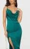 Emerald Green Strappy Satin Cowl Midi Dress sold by Pretty Little Thing