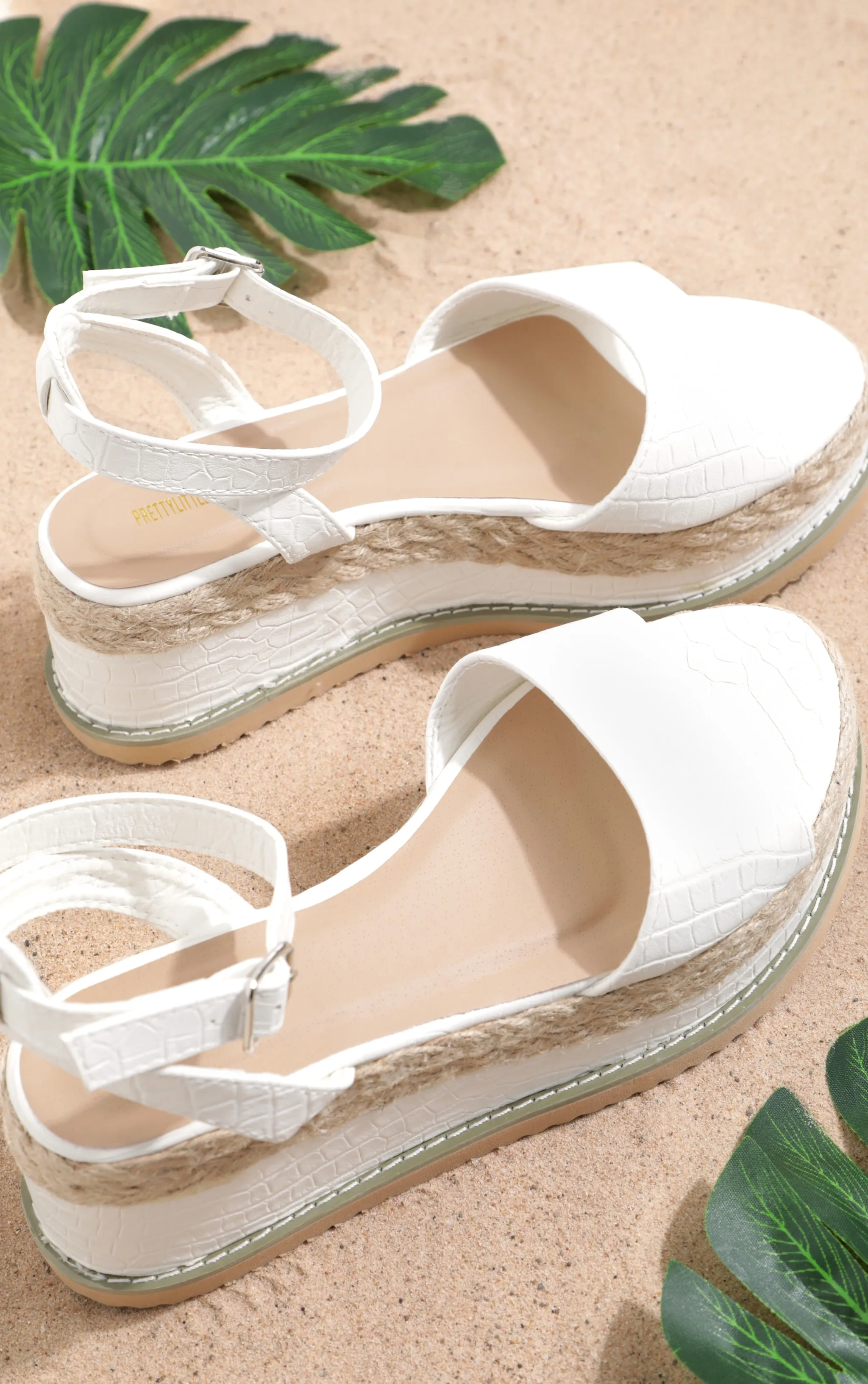 White Croc Faux Leather Flatform Sandal sold by Pretty Little Thing