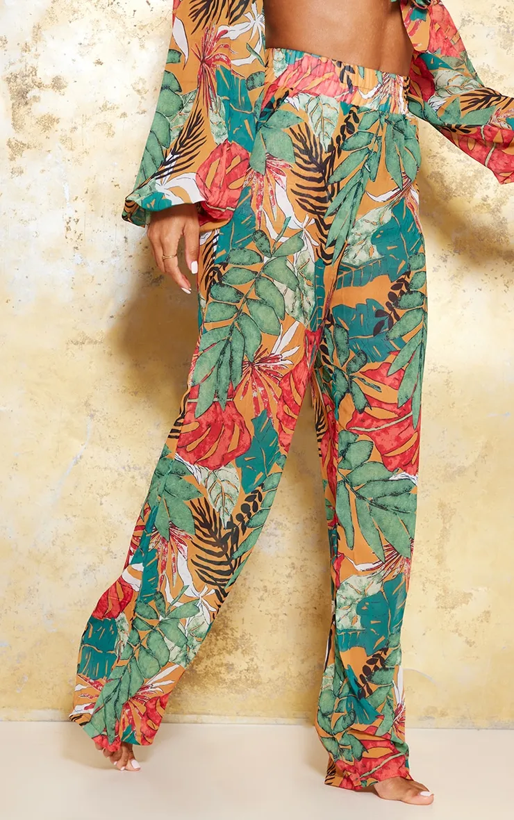 Orange Big Leaf Wide Leg Beach Trousers sold by Pretty Little Thing product image thumbnail 2