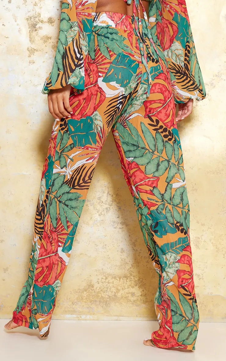 Orange Big Leaf Wide Leg Beach Trousers sold by Pretty Little Thing product image thumbnail 3