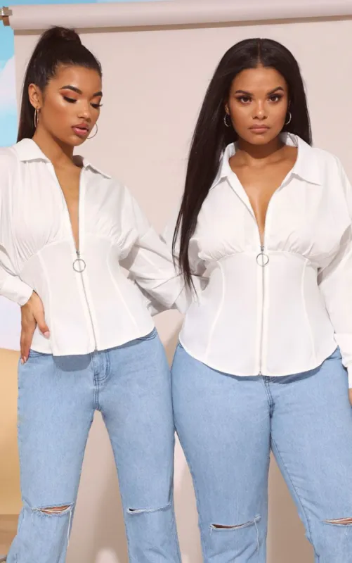 Plus White Zip Corset Detail Shirt sold by Pretty Little Thing
